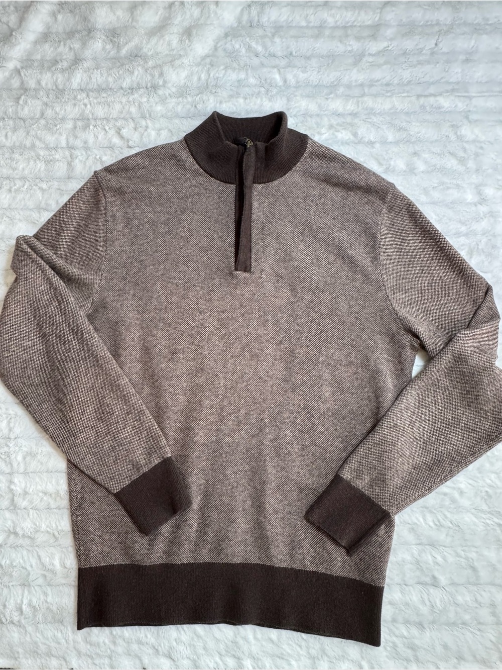 Daniel Cremieux Men's Brown Quarter-Zip Cashmere and Cotton Sweater Size Large